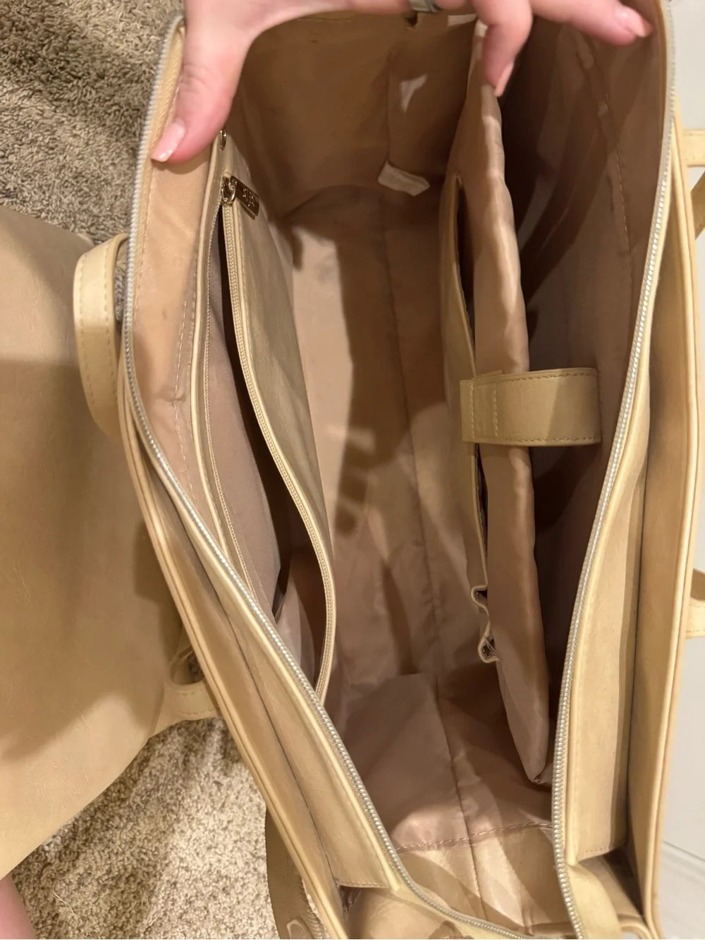 BEIS Beige The Large Work Tote with Top Handles & Long shoulder/crossbody strap